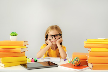 girl in glasses with copy space