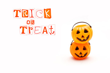 Halloween plastic Pumpkin, funny Jack O'Lantern on white background