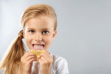 kid holding lemon with copy space