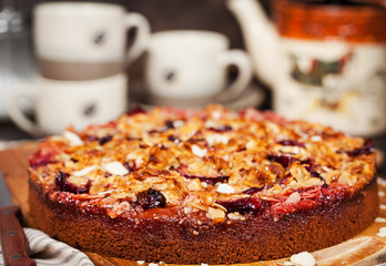 Delicious homemade crumble plum cake