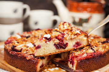 Delicious homemade crumble plum cake