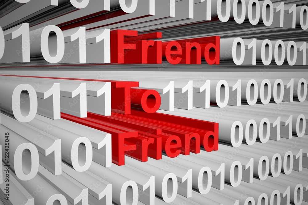 Poster friend to friend in the form of binary code, 3d illustration