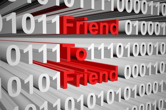 Friend to Friend in the form of binary code, 3D illustration