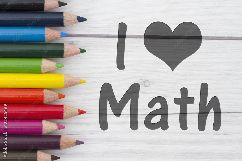 Sticker pencil crayons with text i love math