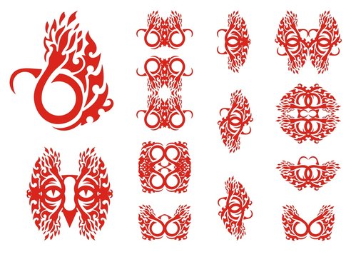Fire stylization collection. Tribal fire flames set tattoos
