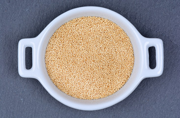 Amaranth seeds in a ceramic bowl