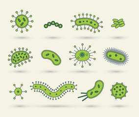bacteria, virus, germs icon vector illustration set

