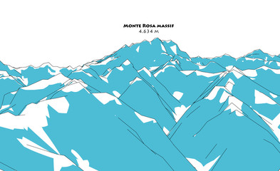 Massiccio del Monte Rosa, altezze rilievi, disegno montagne