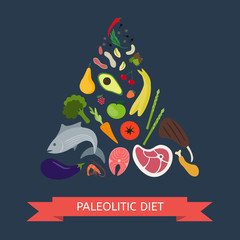 Paleolithic Diet Pyramid. infographics about healthy food.