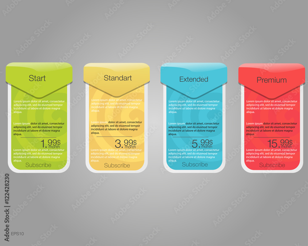 Aufkleber four banner for the tariffs and price lists. web elements. plan hosting. vector design for web app. 