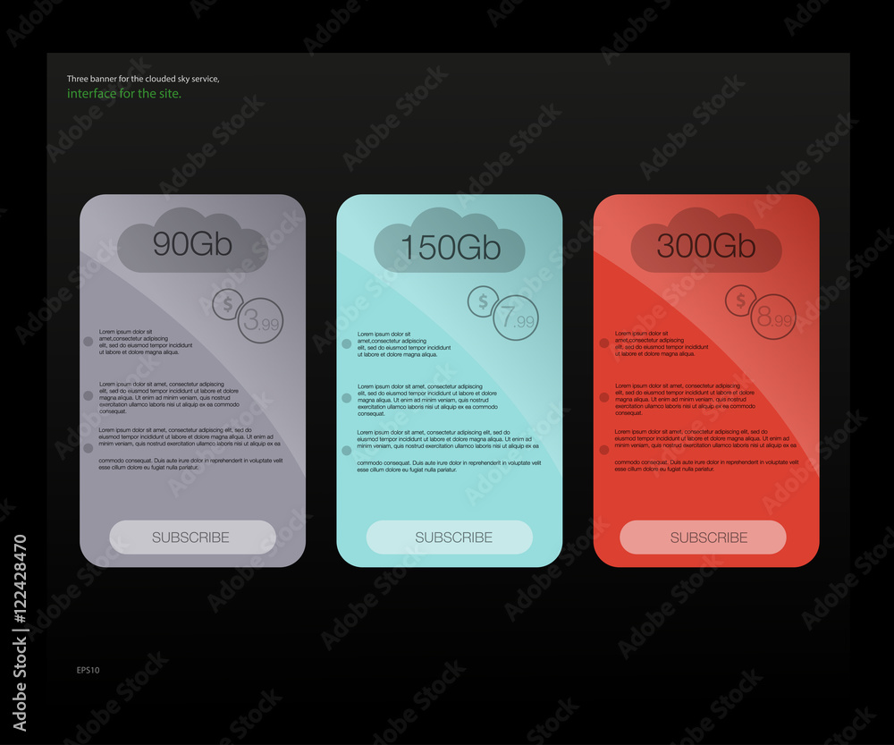 Aufkleber three tariffs banners. web pricing table. vector design for web app.