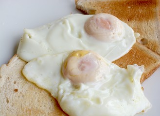 Fried eggs on white toast 