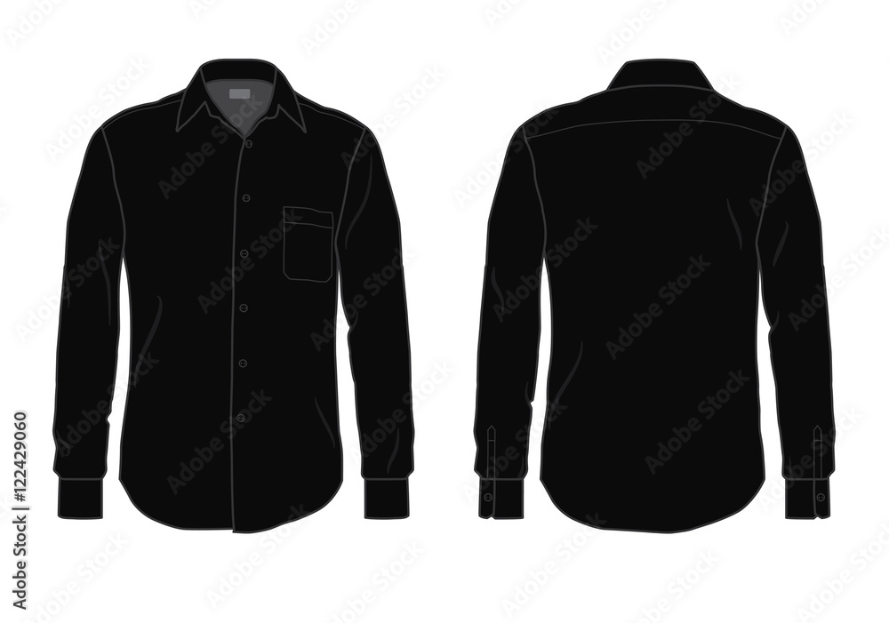 Sticker Black men's button down dress shirt template, front and back view  - Stickers