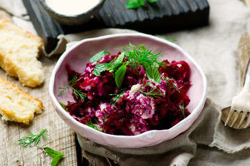 Beet salad with tahina sauce
