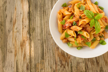 Dish of italian pasta with fish ragout