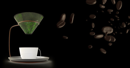 Coffee cup and coffee beans with nice background color