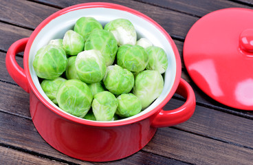 Brussels sprouts in a ceramic pot