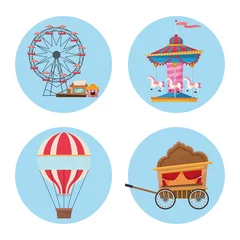 Fototapeten Hot air balloon ferris wheel cart carousel and stands. Carnival festival fair circus and celebration theme. Colorful design. Vector illustration © Jemastock