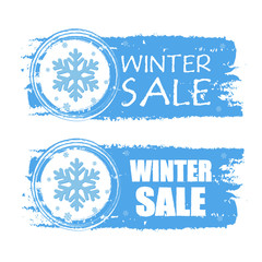 winter sale with snowflake on blue drawn banners, vector