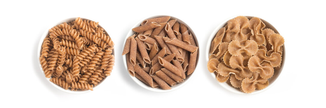 Wholemeal Pasta. Spaghetti, Penne and Fusilli