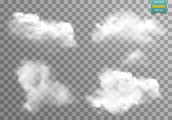 Fog or smoke isolated transparent special effect. White vector cloudiness, mist or smog background. Vector illustration