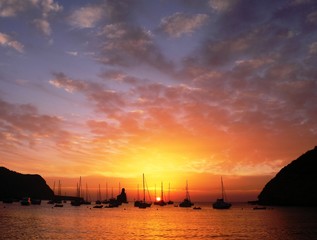 Fototapeta na wymiar Sunset in Benirras beach, Ibiza, Balearic Islands, Spain.