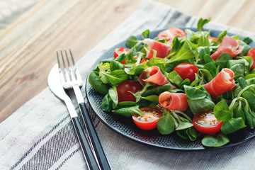 Close-up of salad with meat on plate