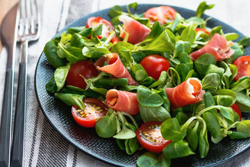 Close-up of salad with meat on plate