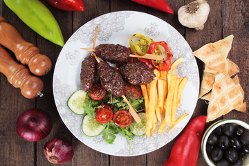 Kofta kebab with french fries