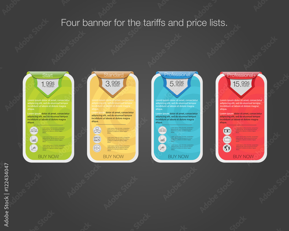 Aufkleber four banner for the tariffs and price lists. web elements. plan hosting. web element.