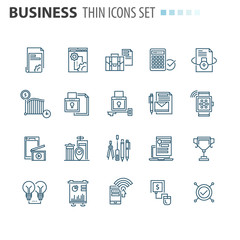 thin line flat isolated business icons set