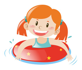 Little girl using floating rubber