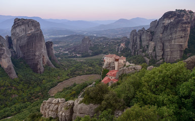 Fototapeta na wymiar Rousanou, St. Nicholas Anapausas and Grand Meteora monasteries,