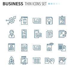 thin line flat isolated business icons set
