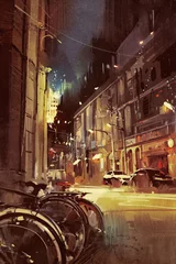  night scene of a street in city with colorful light,illustration painting © grandfailure