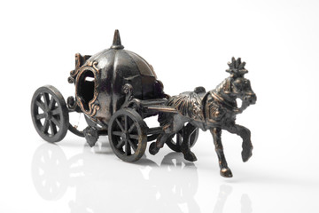 Fototapeta premium Toy horse carriage / Vintage toy, horse carriage on white background.