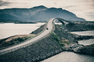 Wall murals Atlantic Ocean Road Storseisundet bridge, the main attraction of the Atlantic road. Norway. The county of Møre og Romsdal. Retro style