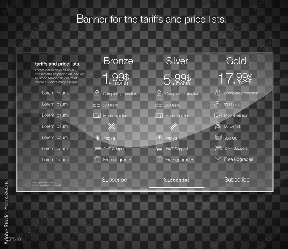 Aufkleber tariffs banners. web pricing table. vector design for web app. price list.