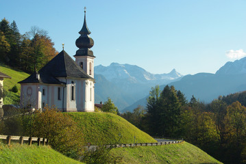 Fototapeta na wymiar Maria Gern and the Steinernes Meer, near Berchtesgaden