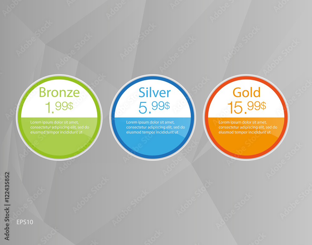 Aufkleber three tariffs banners. web pricing. vector design for web app.
