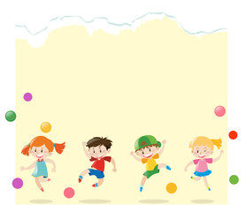 Obraz na płótnie Canvas Paper template with kids playing balls