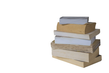 Stack of old books isolated on a white background