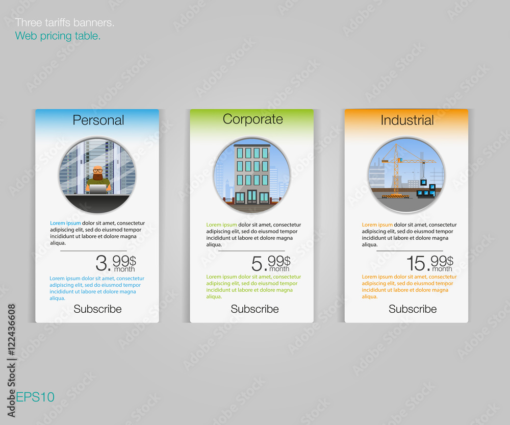 Aufkleber three tariffs banners. web pricing table. vector design for web app. price list. business tariff ban