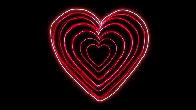 A 10 second loop of a glowing neon heart shape line art sequence on black background. HD 1080. 4:3 version available. Matte Included.