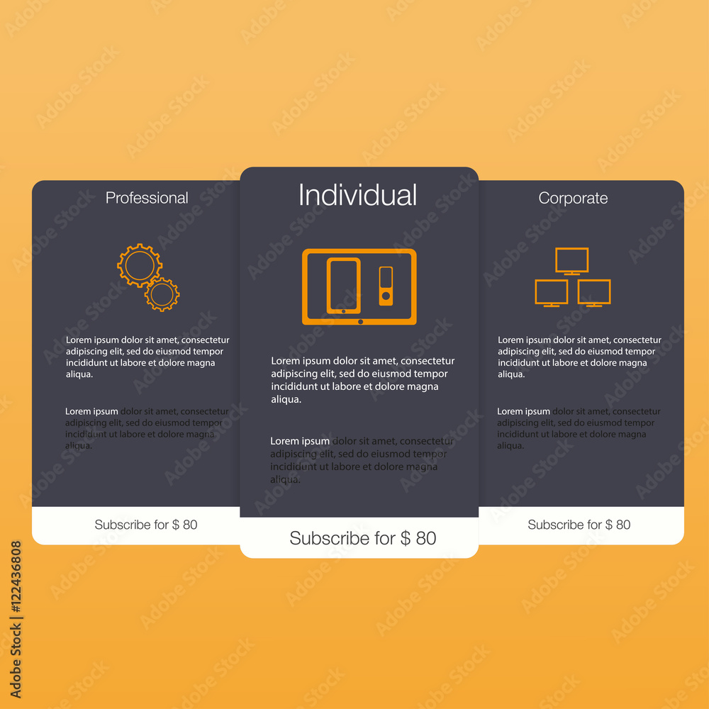 Aufkleber three tariffs banners. web pricing table. vector design for web app.