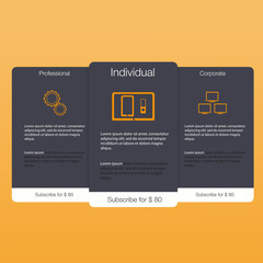 Three tariffs banners. Web pricing table. Vector design for web app.