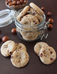 Cookies with berry, chocolate cream and hazelnuts