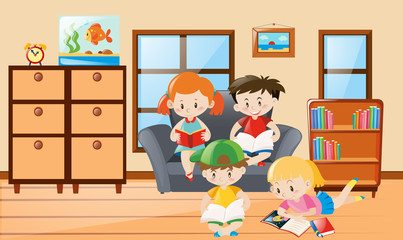 Students reading in the room