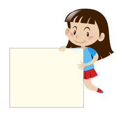 Happy girl holding white board