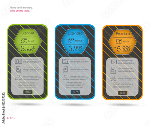 Three Banner For The Tariffs And Price Lists Web Elements Plan